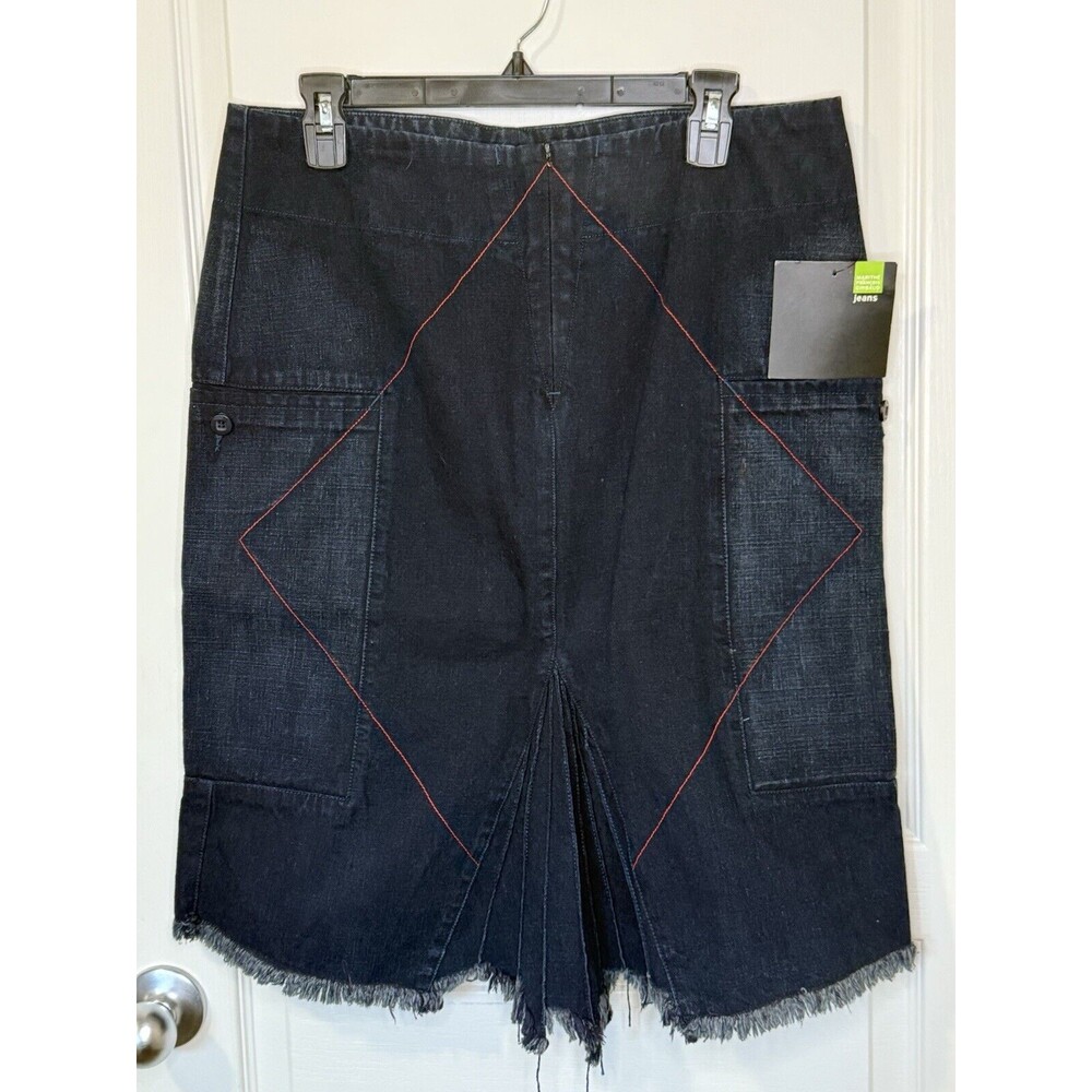 Vtg Marithe Francois Girbaud Dark-Wash Denim Pencil Flare Jean Skirt Size 31 NWT